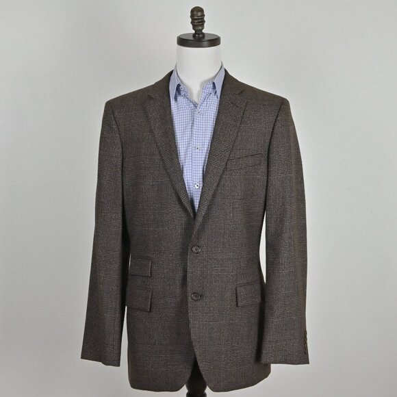 J. Crew Thompson Slim Fit Formal 100% Wool Check Brown Grey Suit Set 42L W34/L32 - Picture 4 of 16